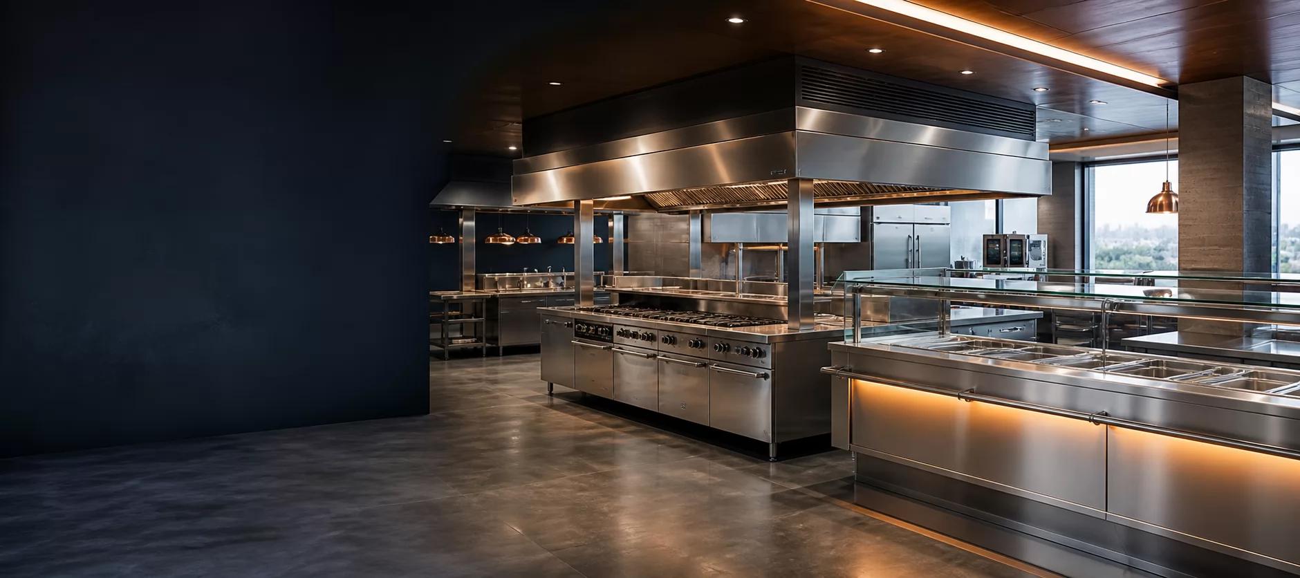 Modern commercial kitchen and canteen equipment installation